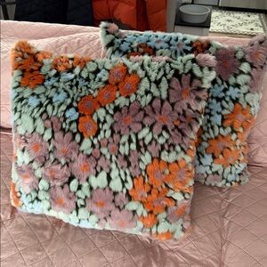 Set of 2 Faux Fur Floral Pillow by Drew Barrymore, 20" x 20"
